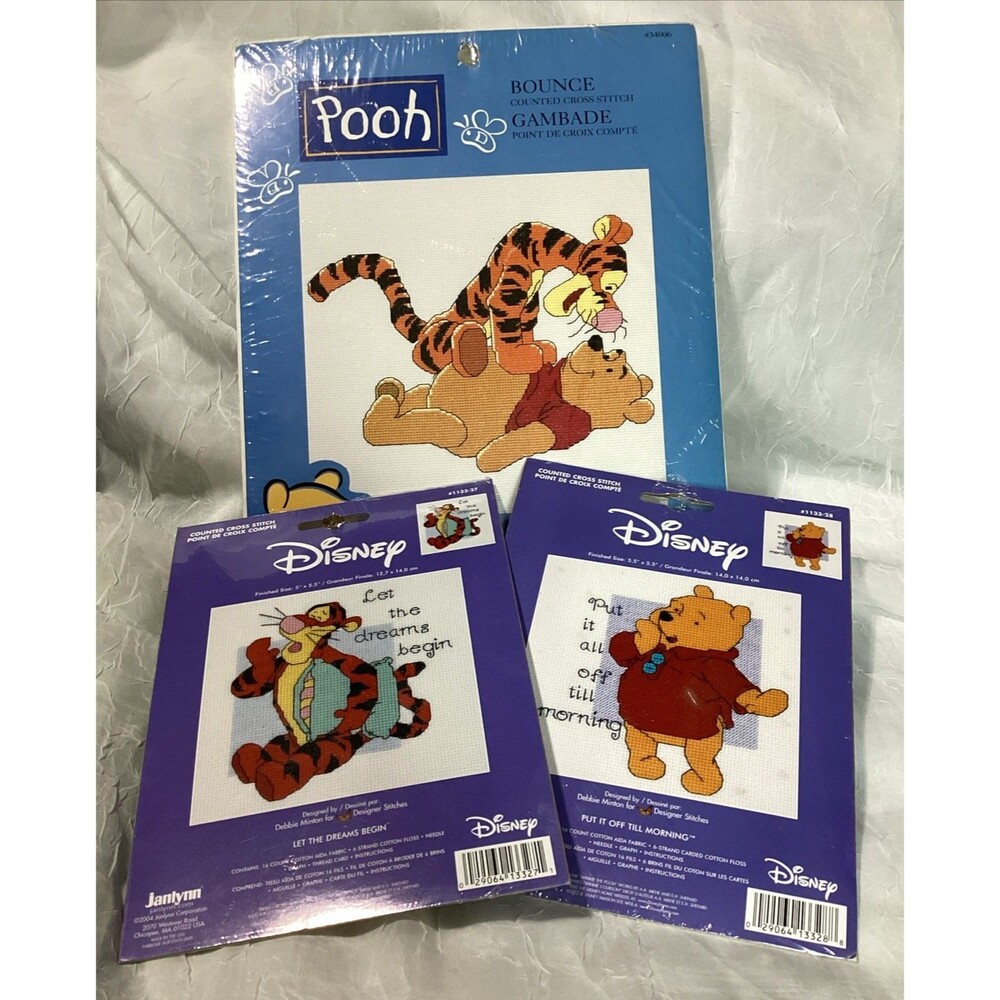 Disney Winnie the Pooh Tigger Counted Cross Stitch Kits 2004 Sealed & Complete